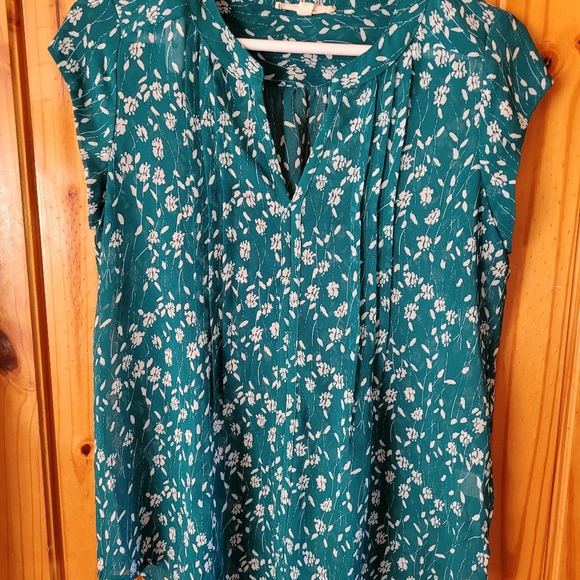 Women's Fun to Fun Floral Flowy Teal Blouse Sz. S - Picture 2 of 5
